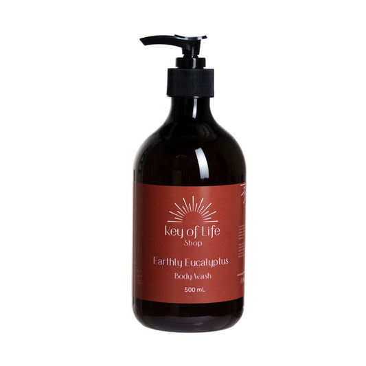 Body wash bottle with a red label on a white background Earthly Eucalyptus Scent 500 mL 